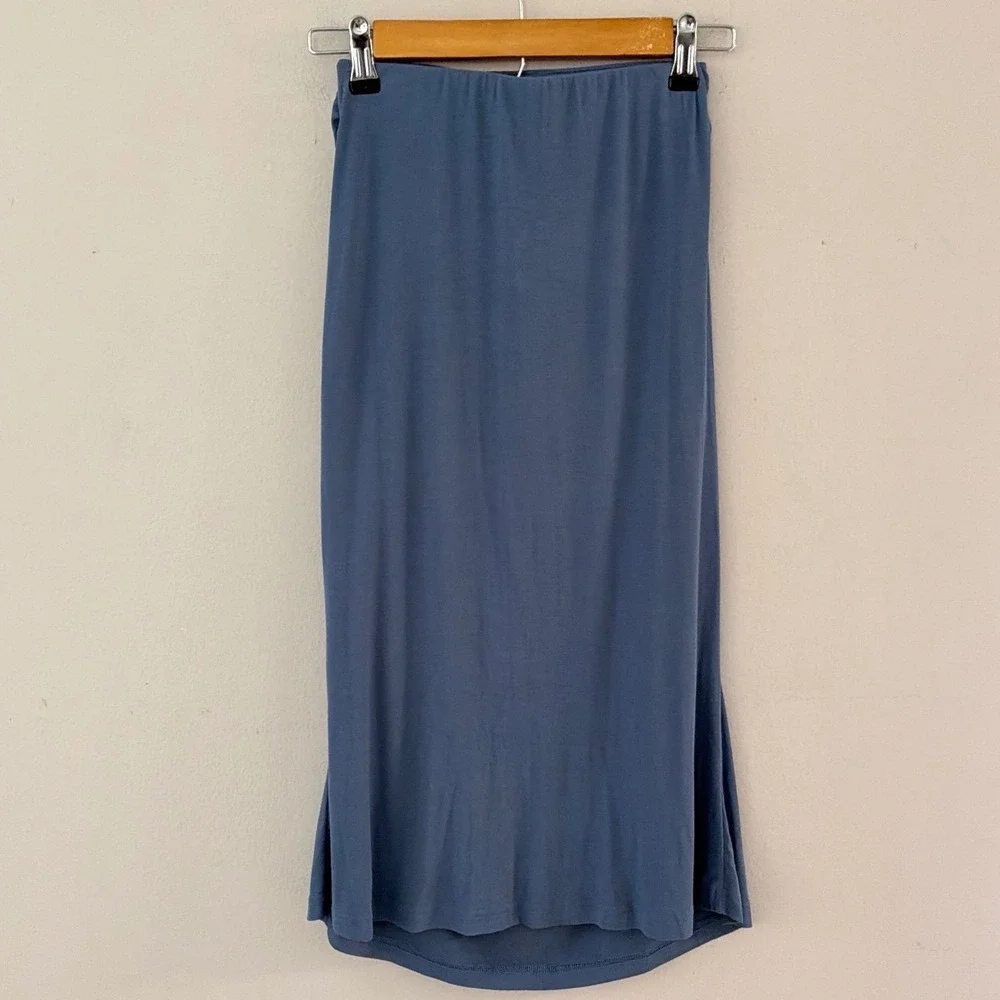 OGL Women XS Move Blue Ruched Waist Midi Skirt Elastic Waist Lined